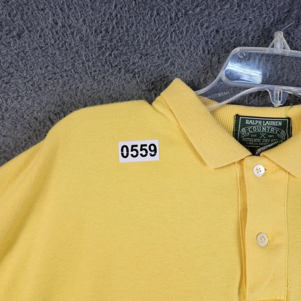 Vintage Ralph Lauren Country Polo Shirt Mens Large Yellow Cotton Pony 90s
